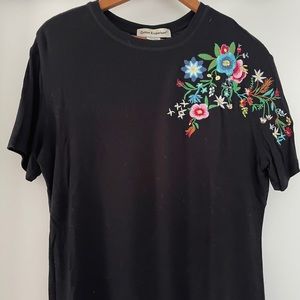 Floral Embroidered Black T-Shirt